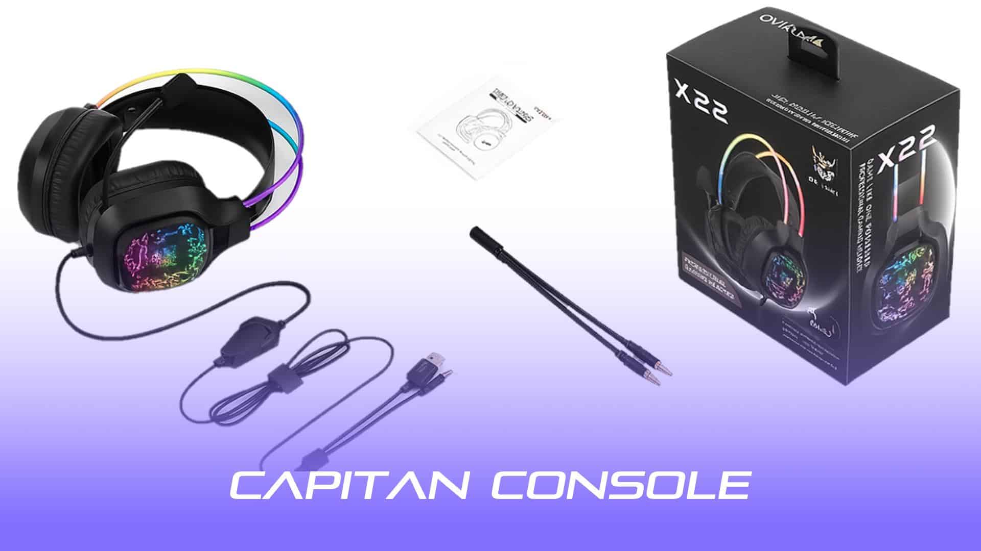 هدست Onikuma X22 با کابل‌های ۳.۵ میلی‌متری و USB، دفترچه راهنما و جعبه بسته‌بندی 